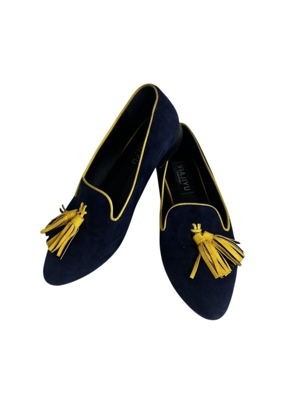 Viajiyu Parma Tassel Womens Loafers Navy Suede Italian-Made Size 36/us 5.5-6